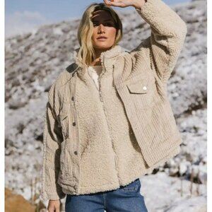 BLANKNYC Corduroy Sherpa Jacket Womens S Oversized Beige Boho Rustic Y2K Cozy